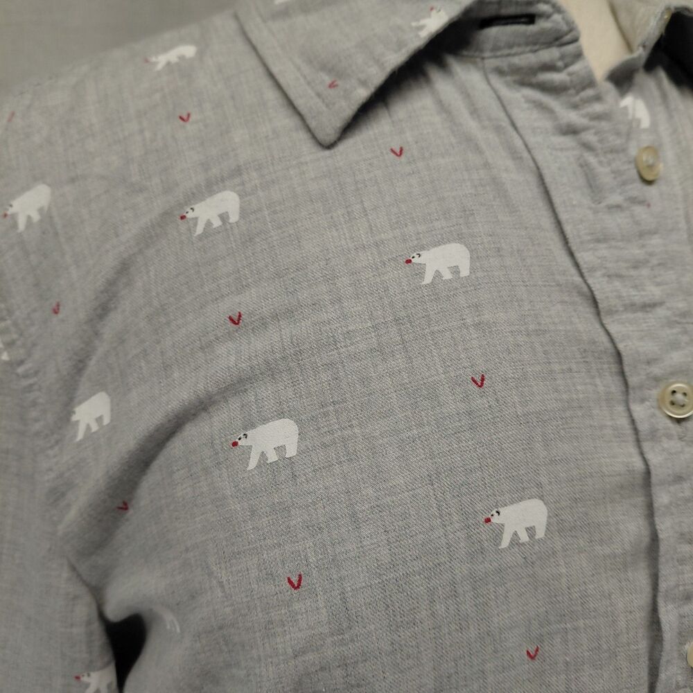 Talbots LS Polar Bear Button-Up Shirt 100% Cotton Light Gray Size Large - Picture 4 of 8